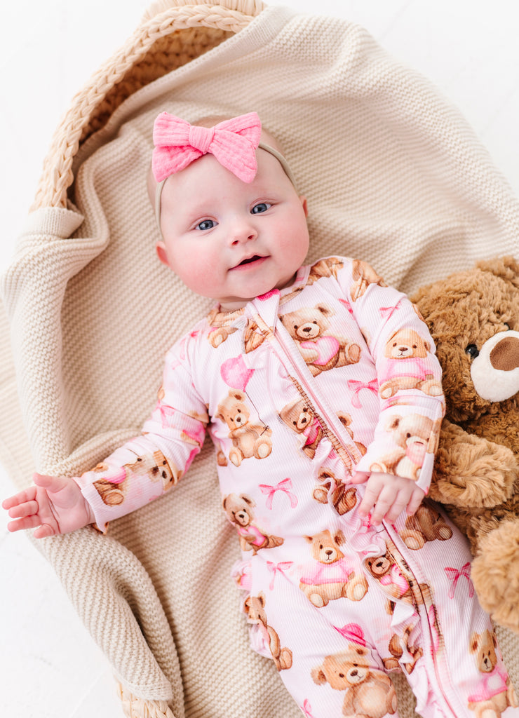 Birdie Bean Bamboo Viscose Beary Sweet Ribbed Ruffle Zip Romper - Baby