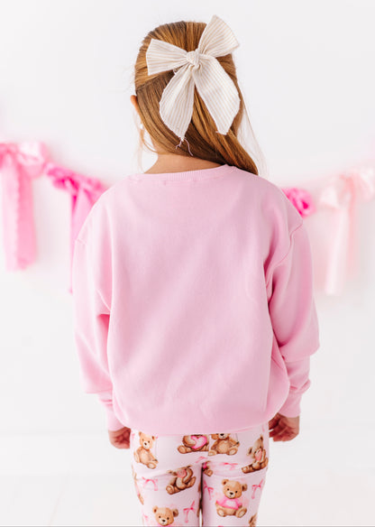 Back view of Beary Sweet Bubblegum crewneck sweatshirt for kids