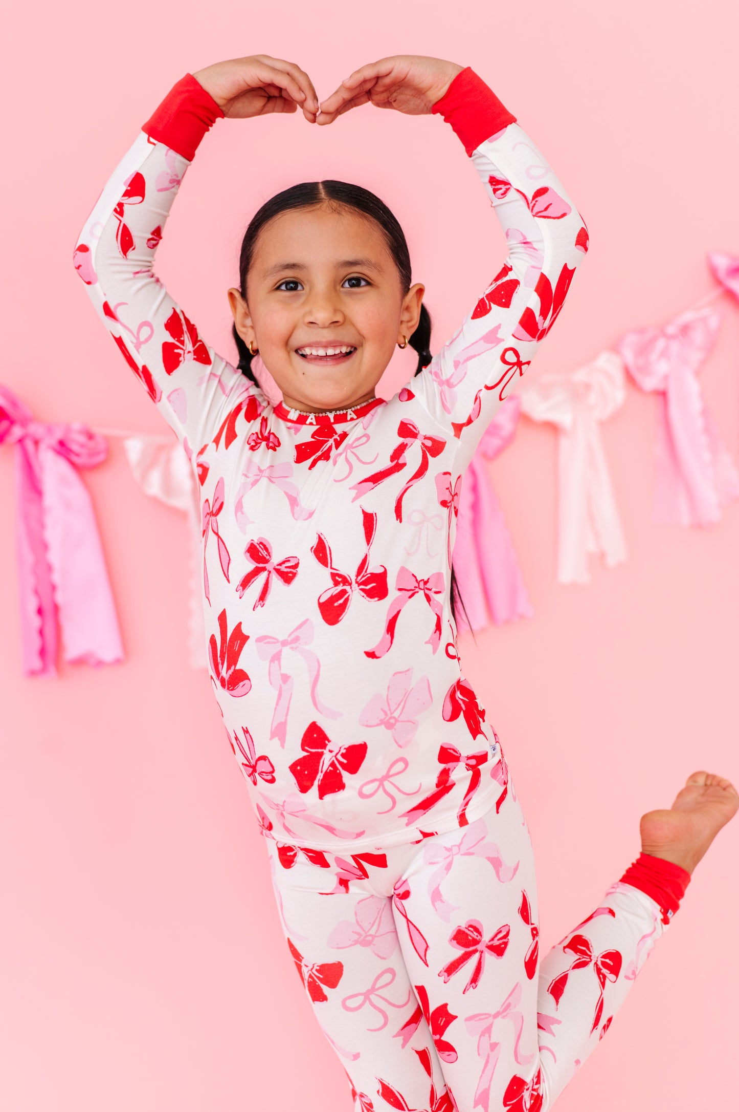 Blushing Bows bamboo pajama set with long-sleeve top and matching pants