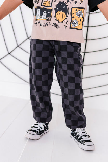 Distressed Checker Cargo Sweatpants