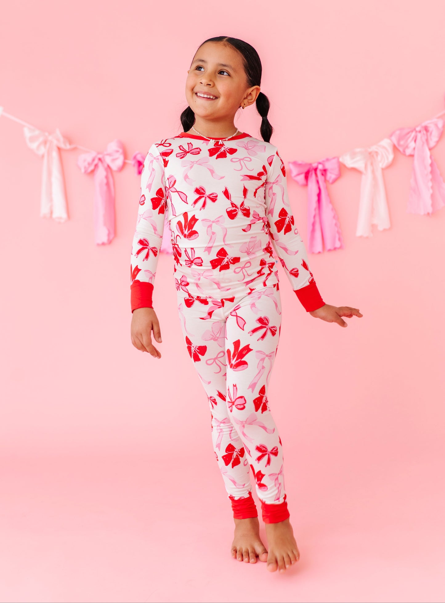 Blushing Bows bamboo pajama set with long-sleeve top and matching pants