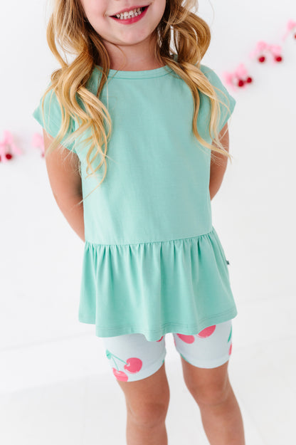 Pink/Green Bamboo/Cotton Peplum Top Set