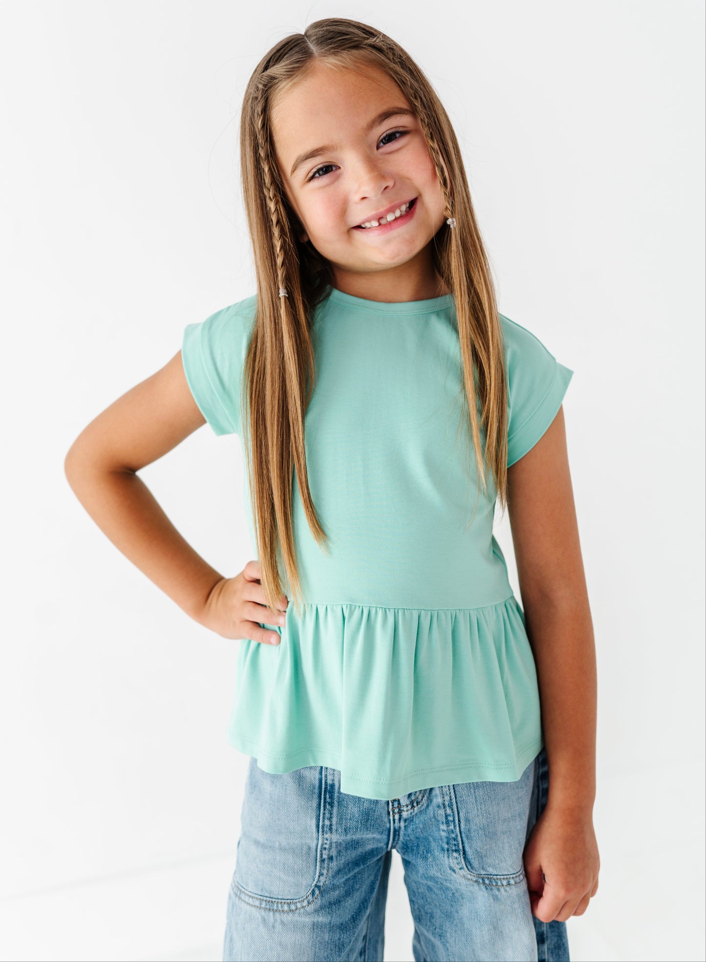 Pink/Green Bamboo/Cotton Peplum Top Set