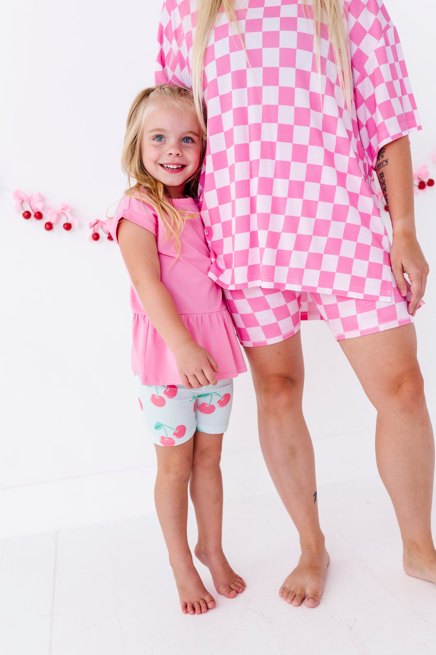 Bubblegum Check Women's Oversized Tee and Biker Set