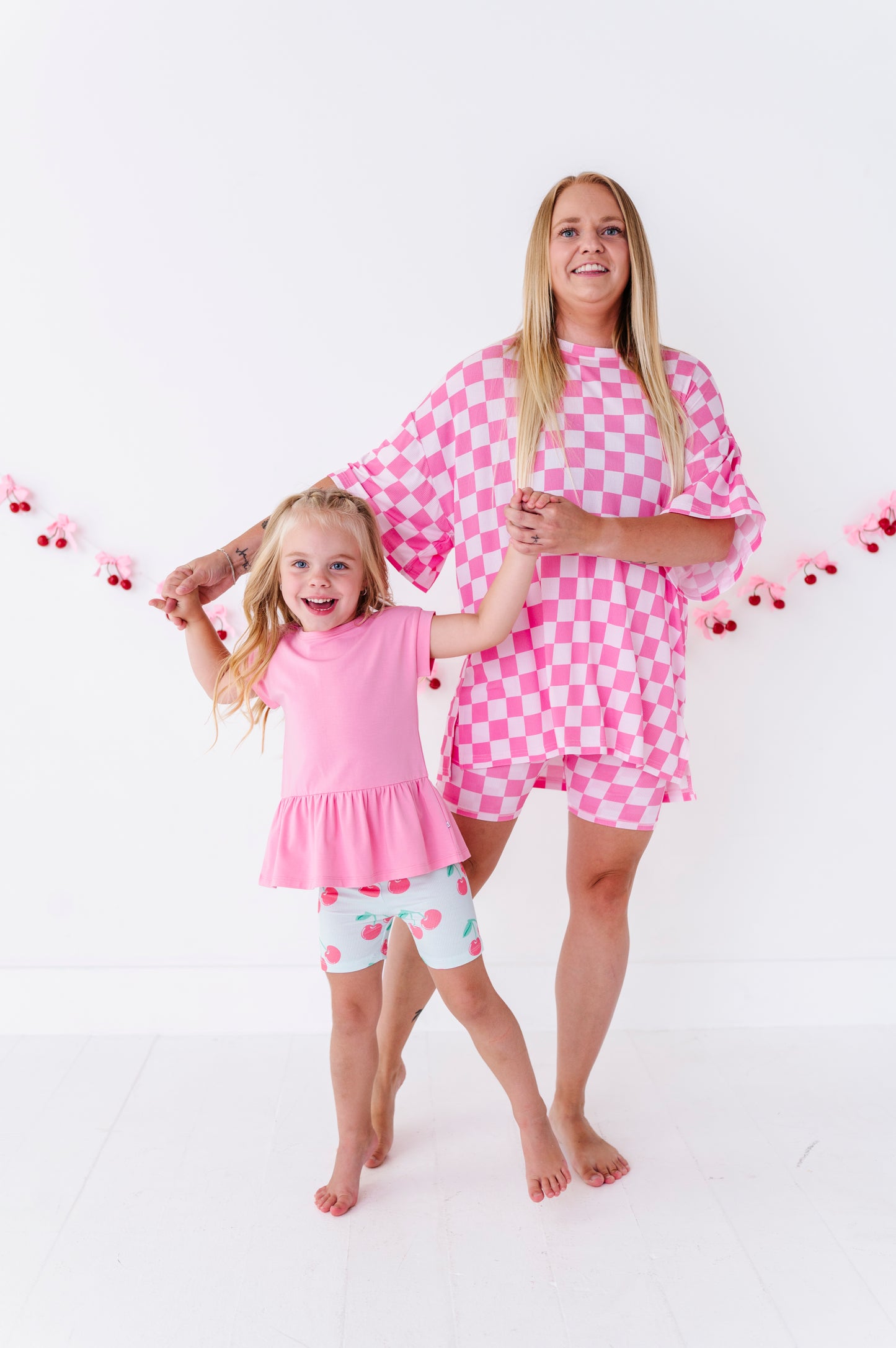 Bubblegum Check Women's Oversized Tee and Biker Set