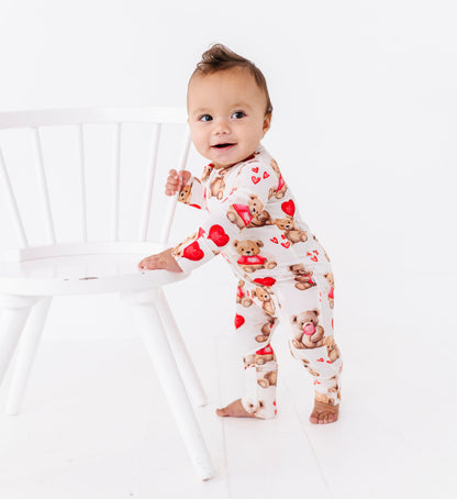 Valentine themed teddy bear bamboo sleeper designed for babies