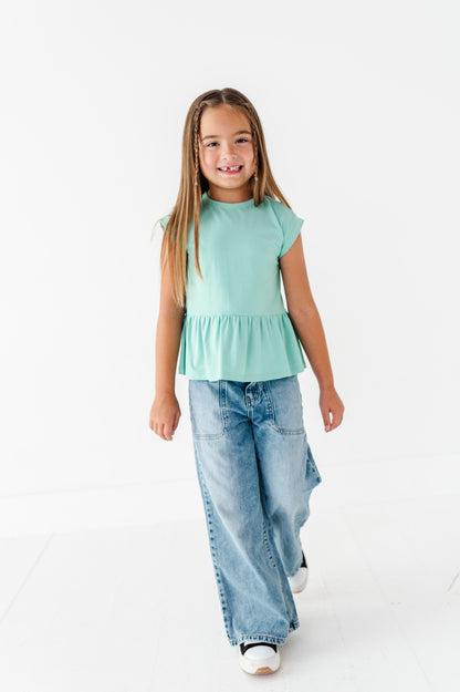 Pink/Green Bamboo/Cotton Peplum Top Set