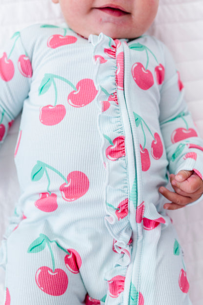 Cherry Ribbed Ruffle Convertible Romper