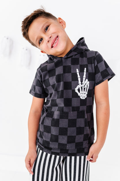 Distressed Checker Hooded T-Shirt