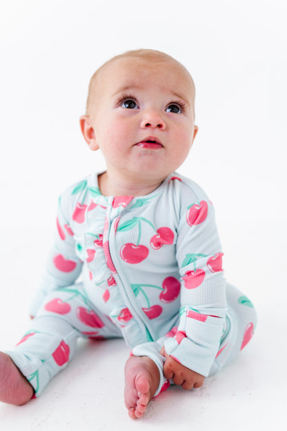 Cherry Ribbed Ruffle Convertible Romper