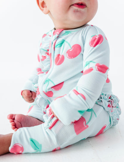 Cherry Ribbed Ruffle Convertible Romper