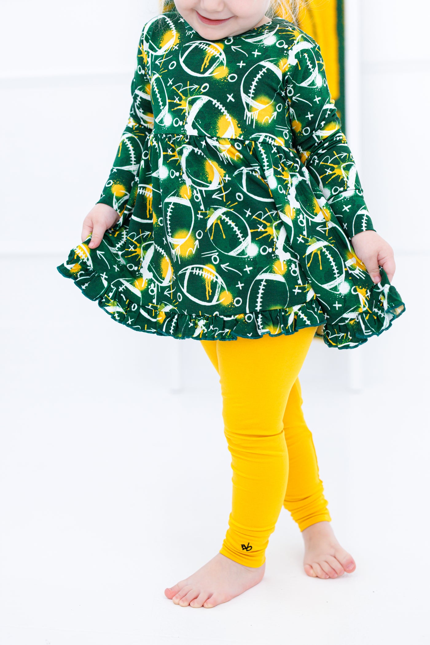 graffiti football peplum set : GREEN AND YELLOW/GOLD