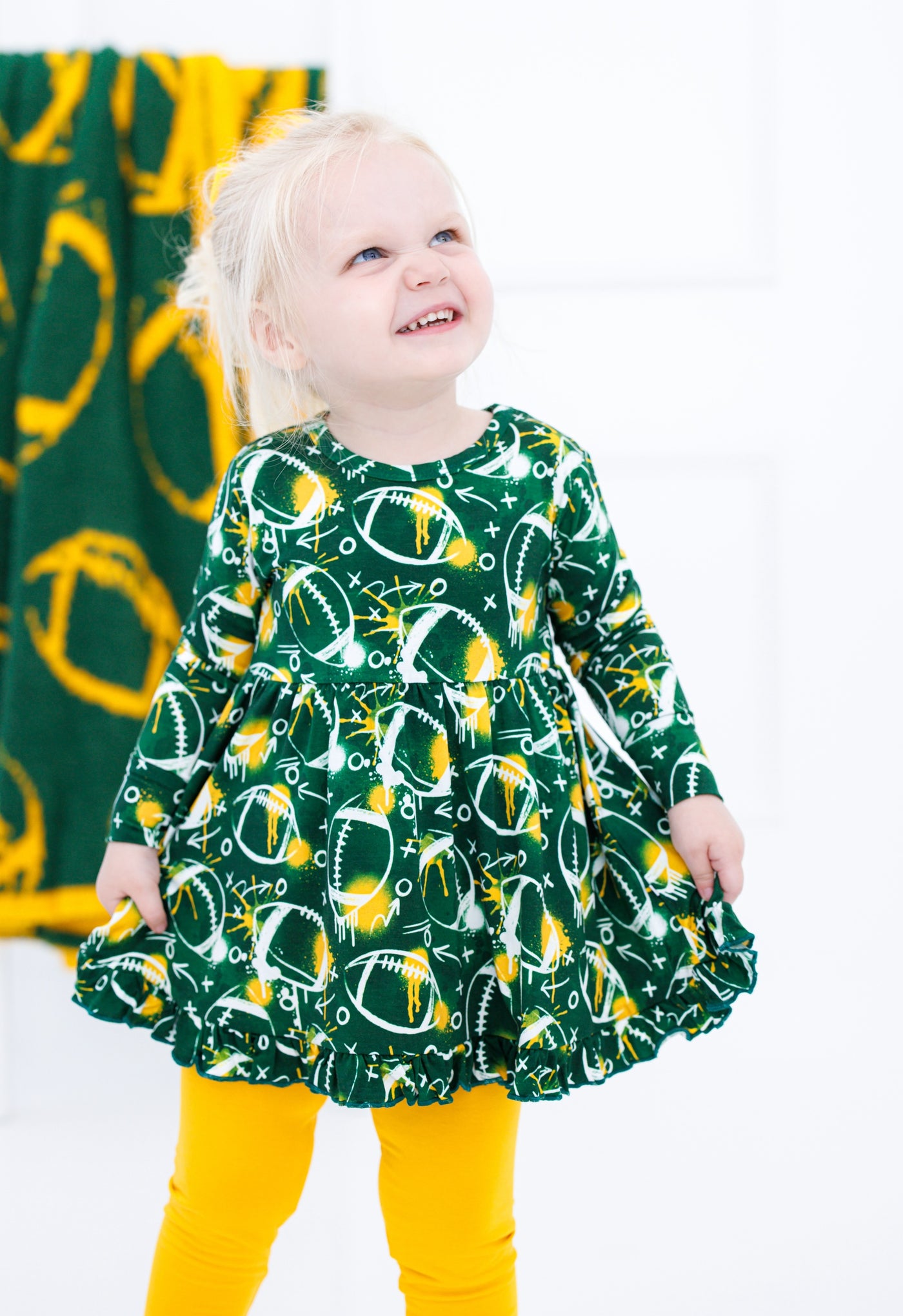 graffiti football peplum set : GREEN AND YELLOW/GOLD