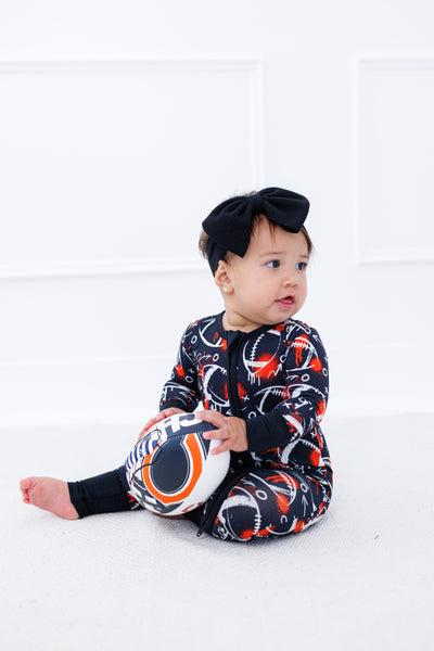 graffiti football convertible romper : BLACK AND ORANGE