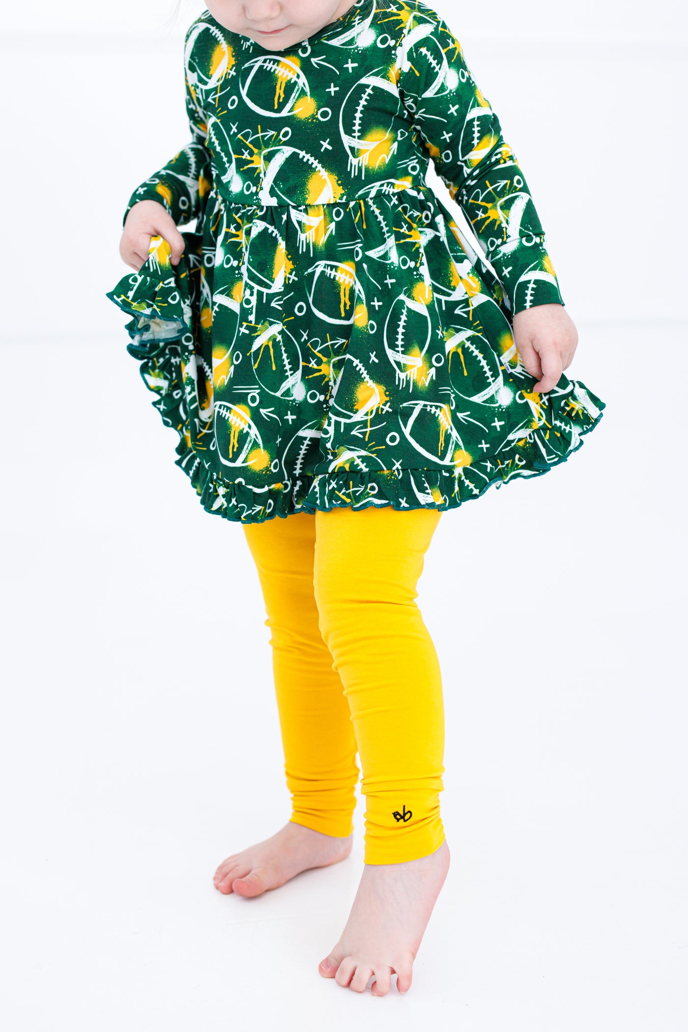 graffiti football peplum set : GREEN AND YELLOW/GOLD