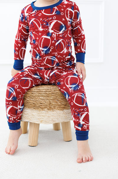 graffiti football 2-piece pajamas: RED AND NAVY