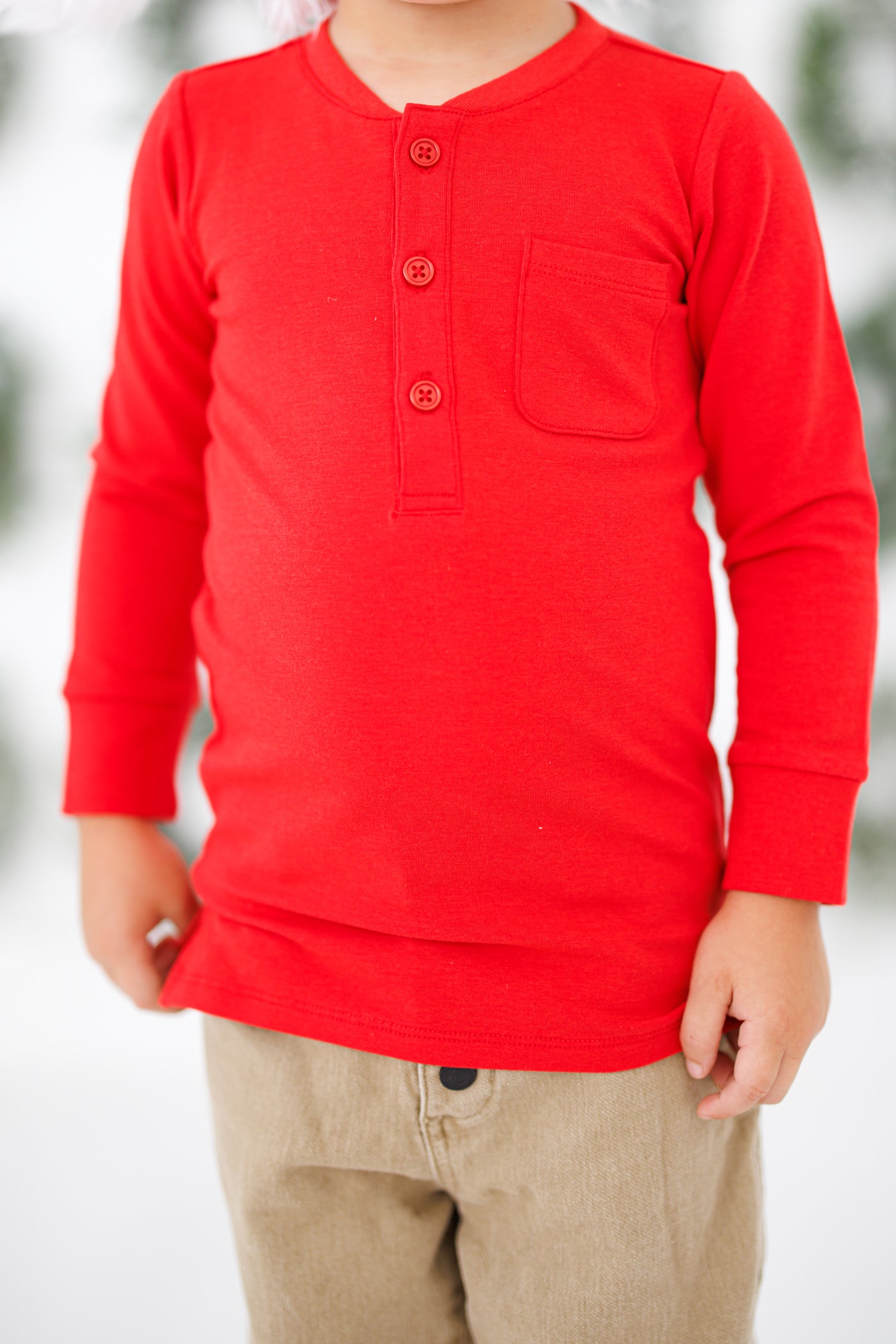 red henley long-sleeved t- shirt