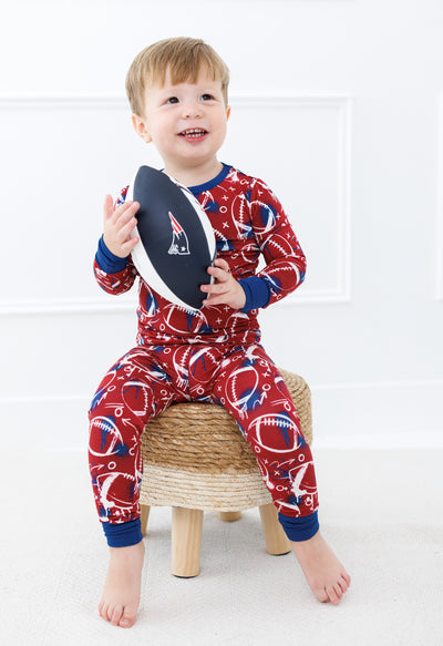 graffiti football 2-piece pajamas: RED AND NAVY