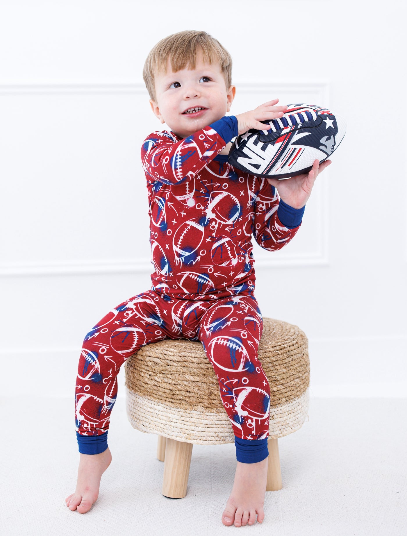 graffiti football 2-piece pajamas: RED AND NAVY