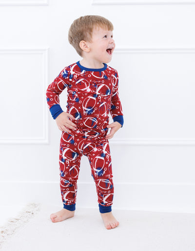 graffiti football 2-piece pajamas: RED AND NAVY