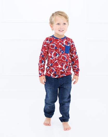 Graffiti Football Henley T-Shirt : RED AND NAVY