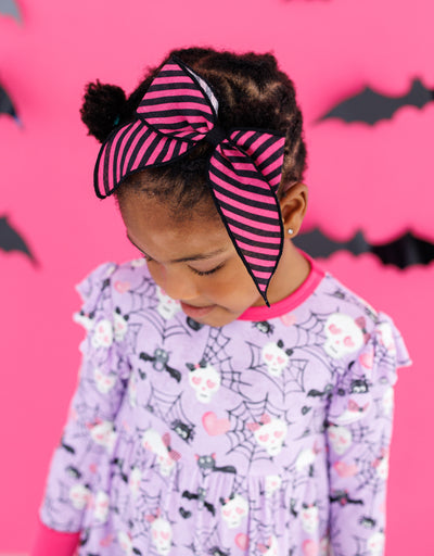 pink/black stripe clippy bow