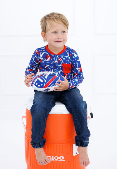 graffiti football henley t- shirt : BLUE AND RED