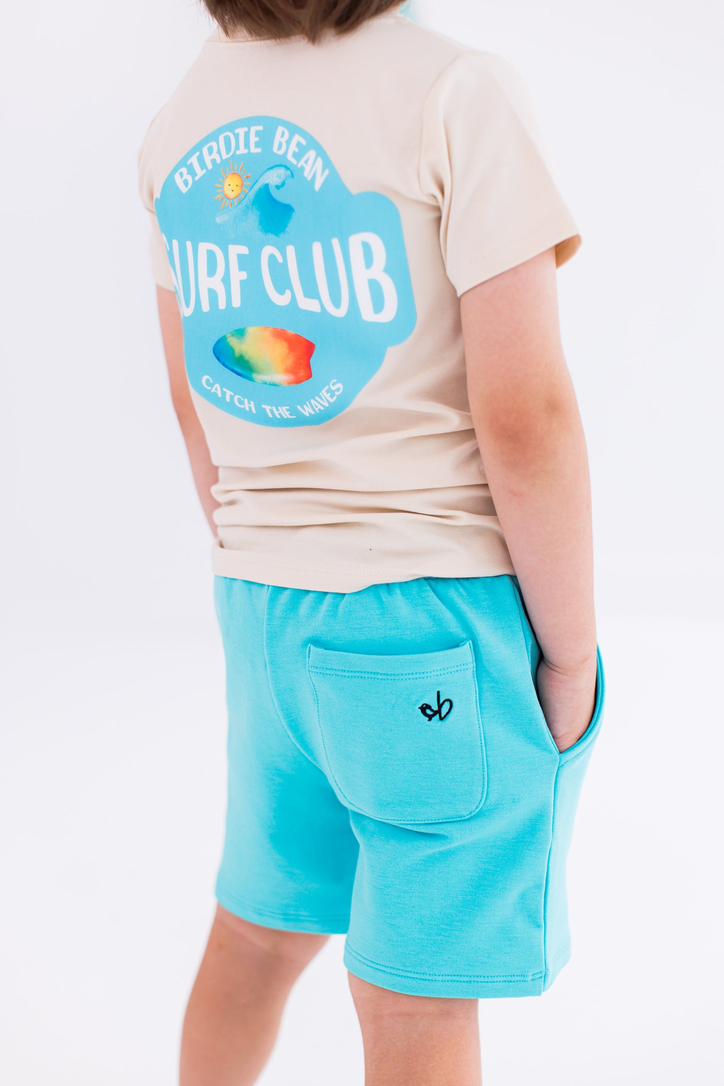 Kids Surf Club bamboo cotton graphic t-shirt with back surf design