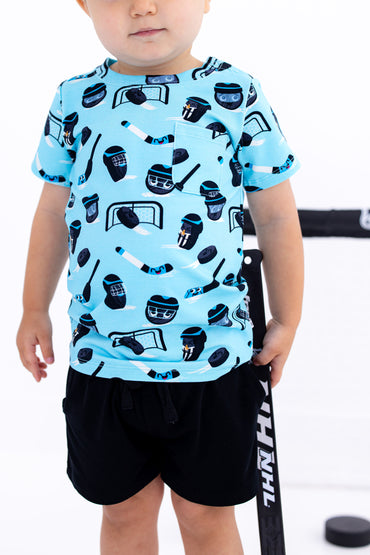 Toddler wearing Stanley bamboo cotton tee with chest pocket
