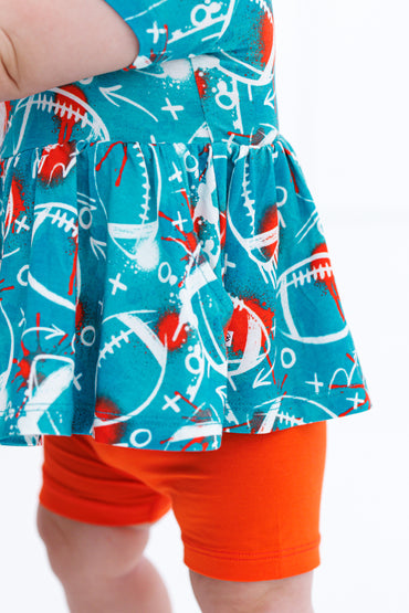 Graffiti Football Peplum Set : AQUA AND ORANGE