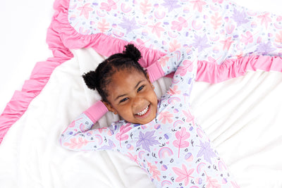 laurel ruffle plush birdie blanket: TODDLER