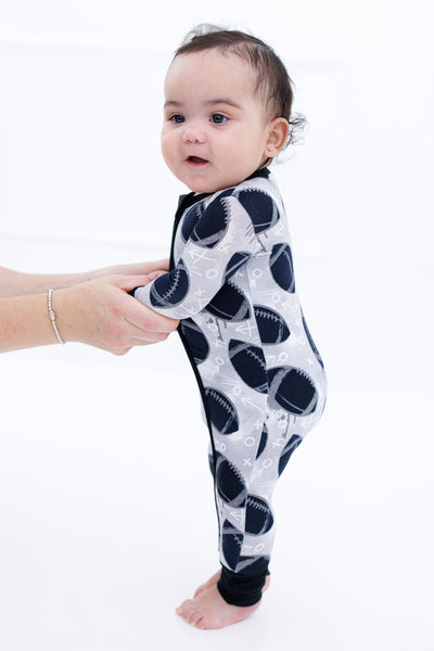 graffiti football convertible romper : SILVER AND BLACK