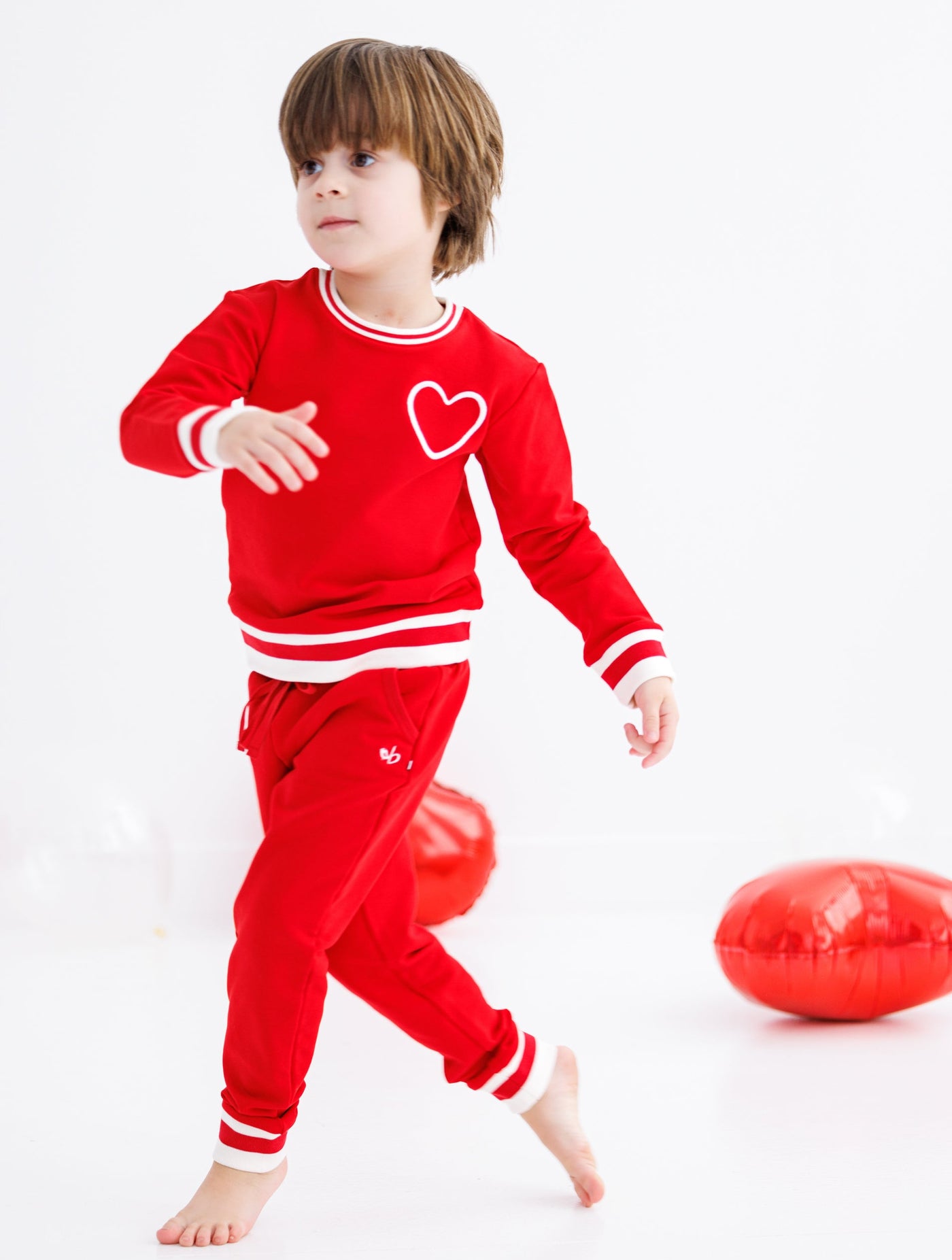 red varsity jogger set