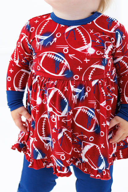 Graffiti Football Peplum Set : RED AND NAVY