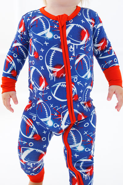 graffiti football convertible romper : BLUE AND RED