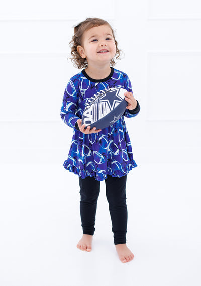 graffiti football peplum set : BLUE AND WHITE WITH STARS