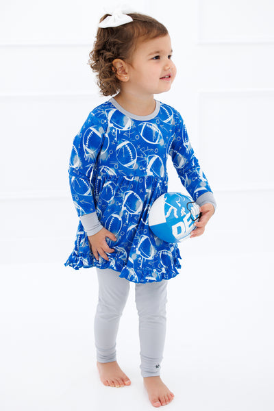 graffiti football peplum set : BLUE AND GREY/SILVER