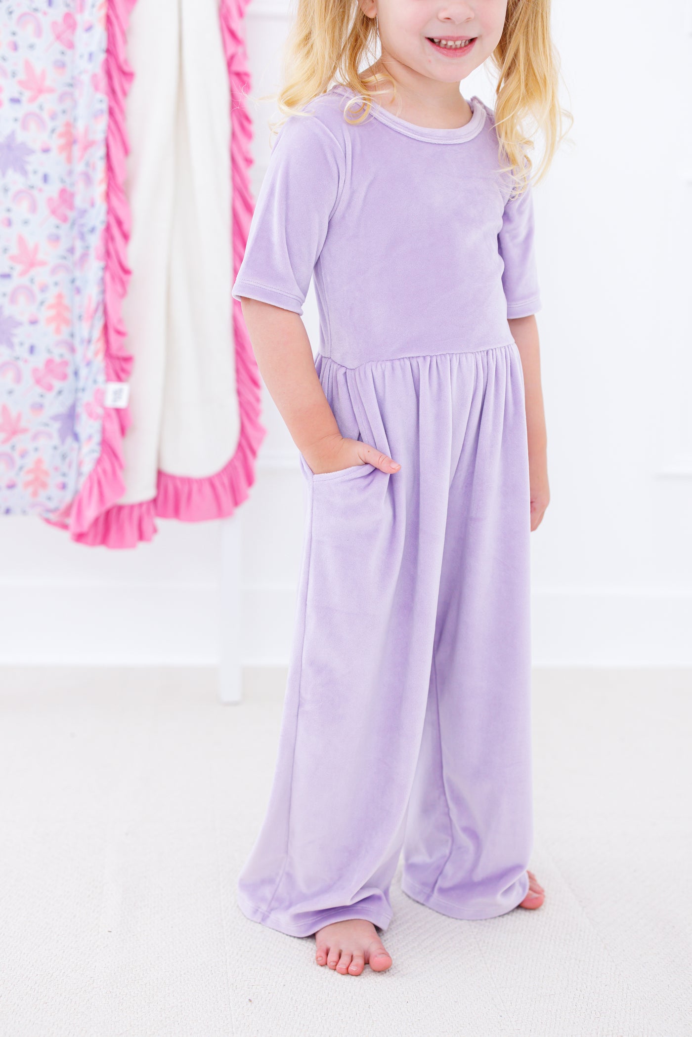 lavender velvet leggy jumpsuit