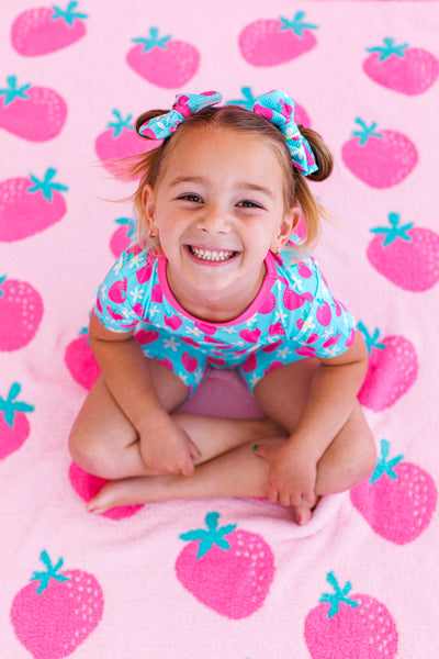 strawberry microfiber birdie blanket- THROW