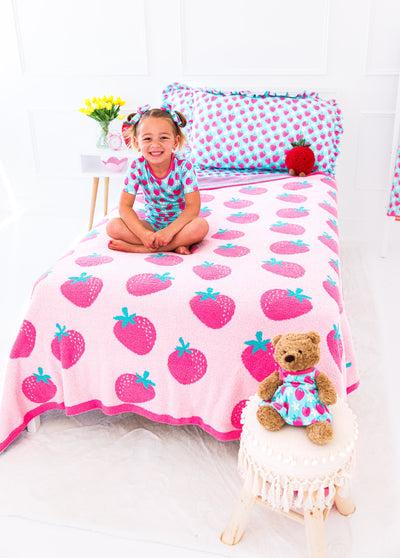 strawberry microfiber birdie blanket- THROW