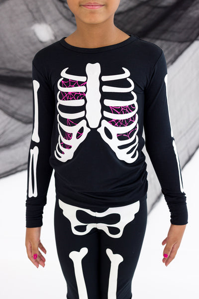 Bones Glow-In-The-Dark 2-Piece Pajamas - PINK