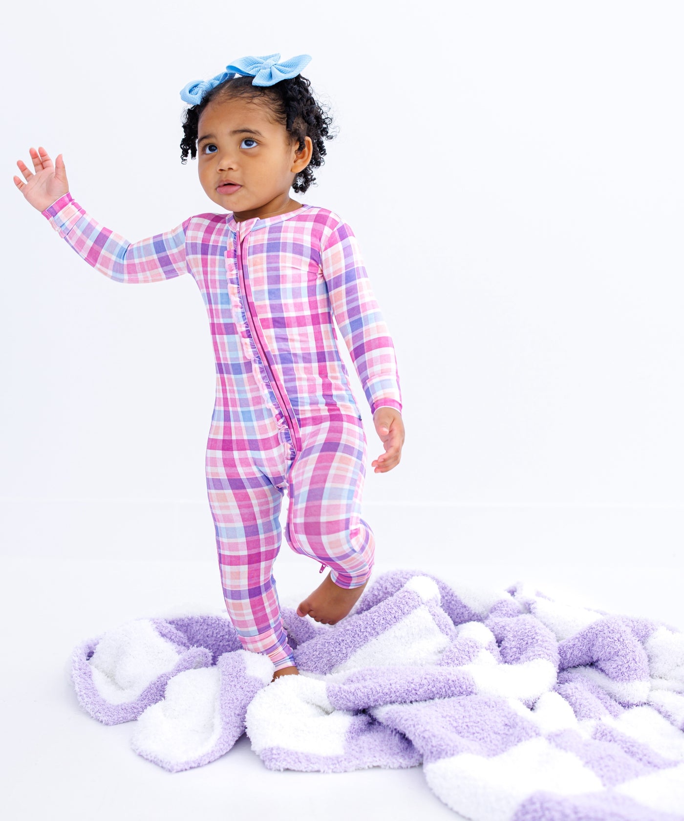 lavender check microfiber blanket- TODDLER