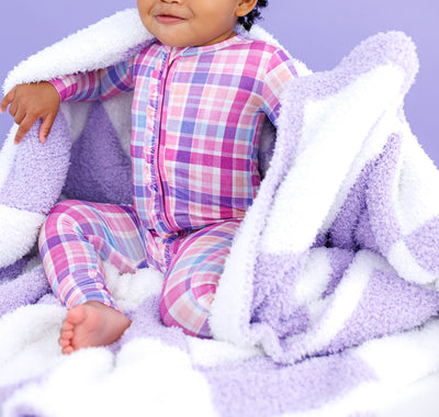 lavender check microfiber blanket- TODDLER