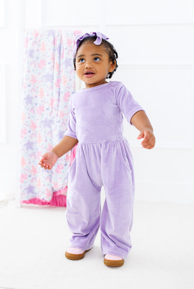 lavender velvet leggy jumpsuit