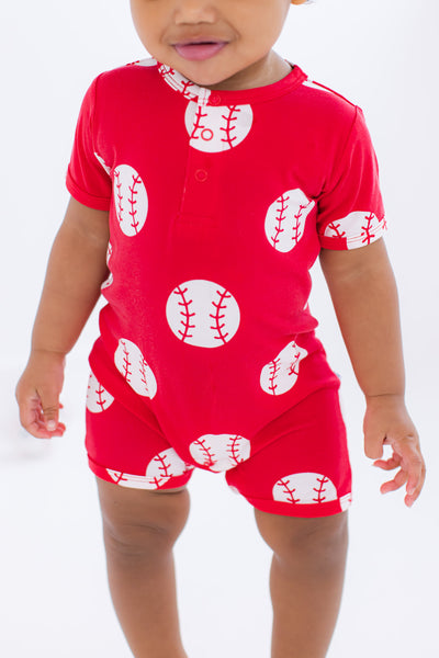 baseball shortie romper - RED