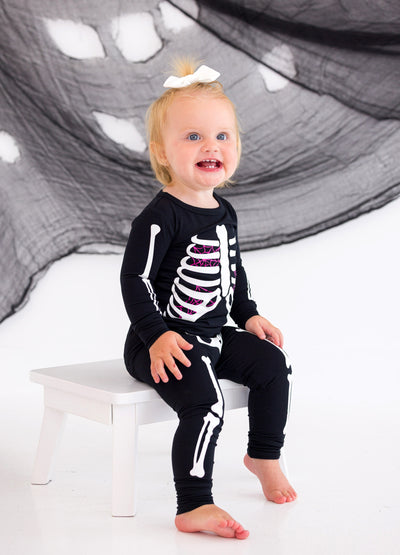 Bones Glow-In-The-Dark 2-Piece Pajamas - PINK