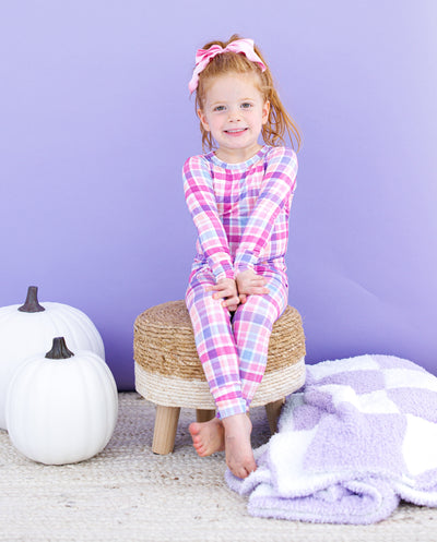 lavender check microfiber blanket- TODDLER