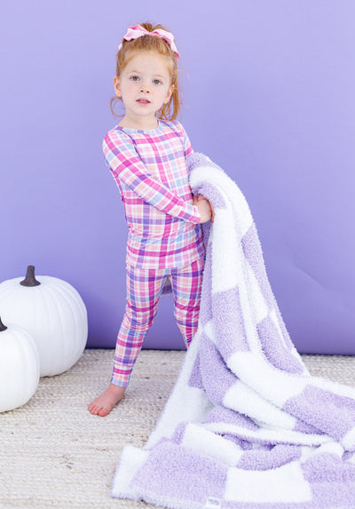 lavender check microfiber blanket- TODDLER