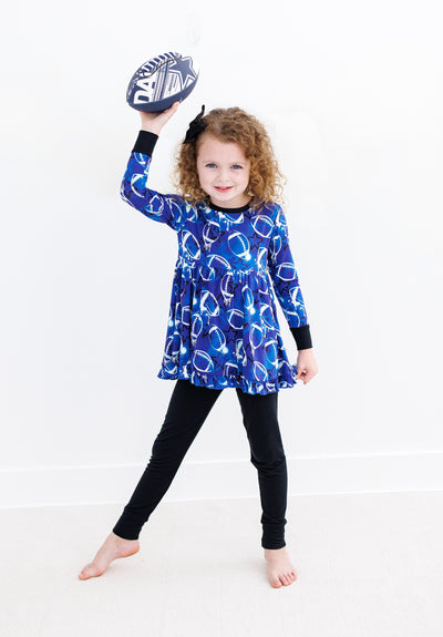 graffiti football peplum set : BLUE AND WHITE WITH STARS