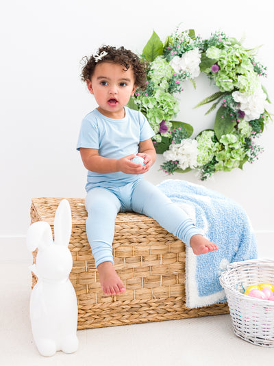 Baby Blue Ribbed 2-Piece Pajamas